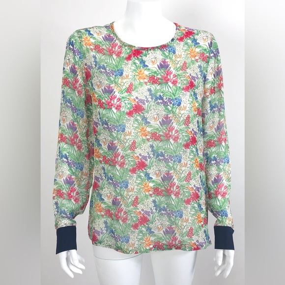 Equipment Femme Silk Sheer Floral Top Blouse Long Sleeve - Picture 1 of 12